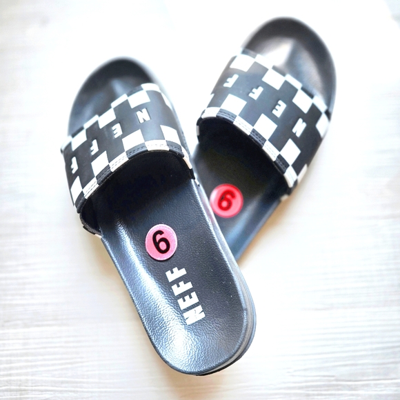 Neff Other - NEW! Neff Black and White Checkered Slides Sandals Size 6